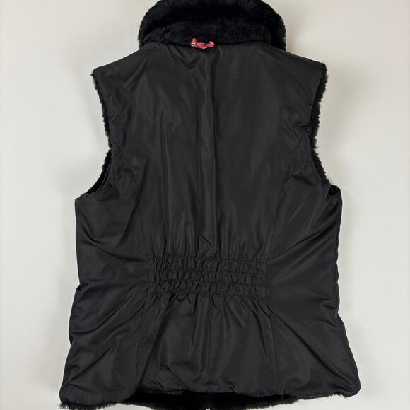 Liz Claiborne Petite M Black Ribbed Faux Fur Full Zip Reversible Vest Pockets - Picture 4 of 10